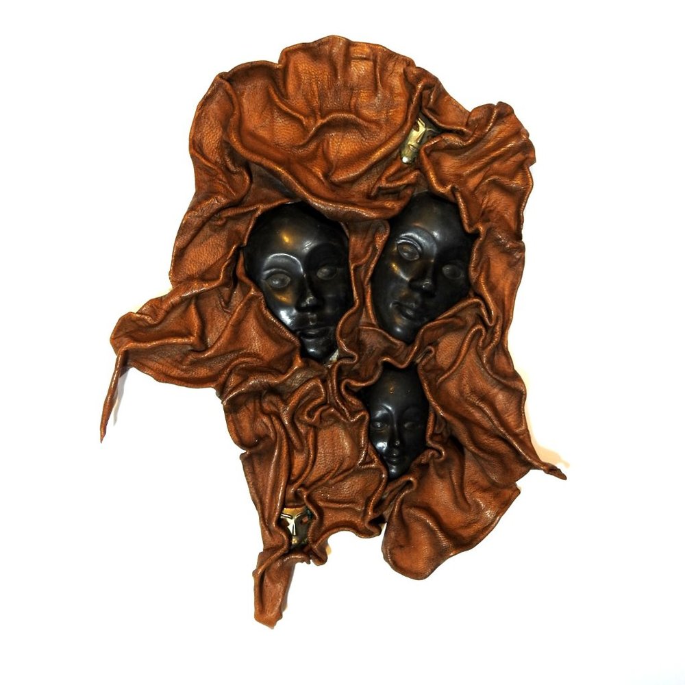 Molded Leather Three Faces Wall Art